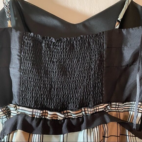 BCBG MaxAzaria black and plaid silk dress spaghetti straps fully lined - Picture 8 of 17